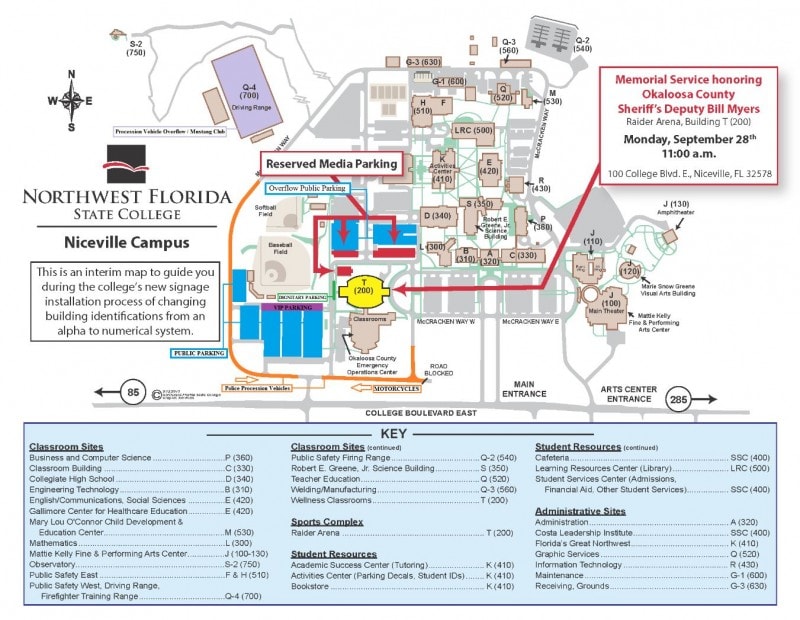 Parking Map for Deputy Myers Memorial Service