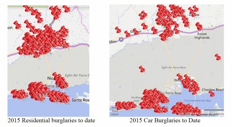 car burglaries pin graph