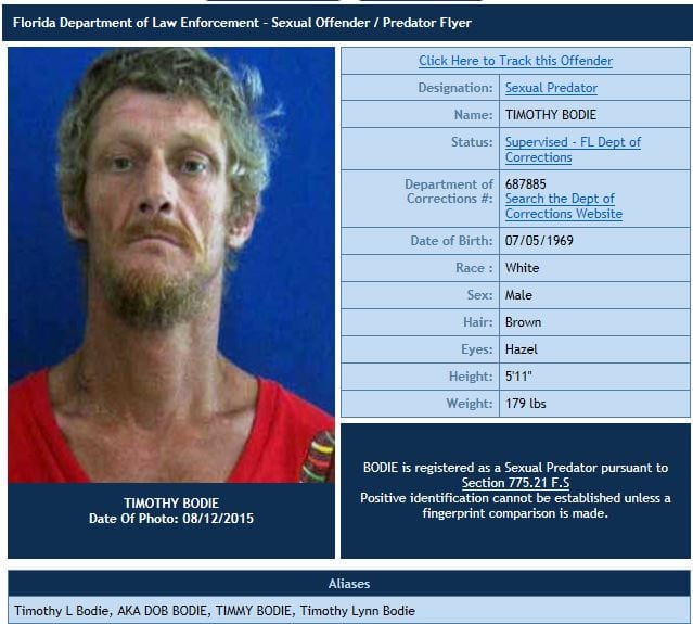 Sexual Predator Change of Address Notification – Timothy Bodie
