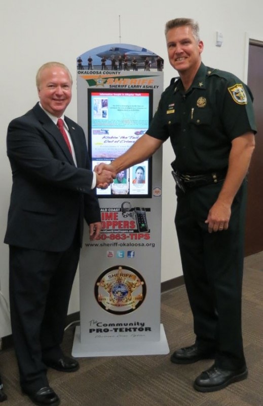 Tax Collector Ben Anderson and Sheriff Ashley with Kiosk April 22 2016