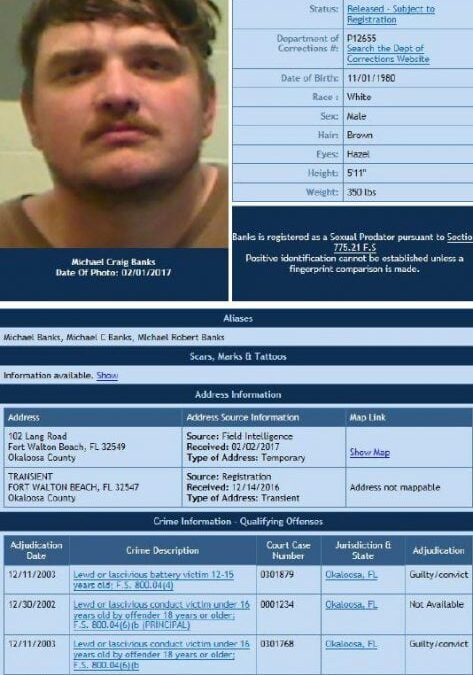 Sexual Predator Change of Address Notification – Michael Craig Banks