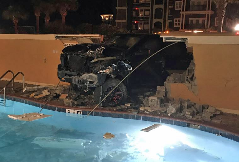 DUI Driver Rams Pool Wall